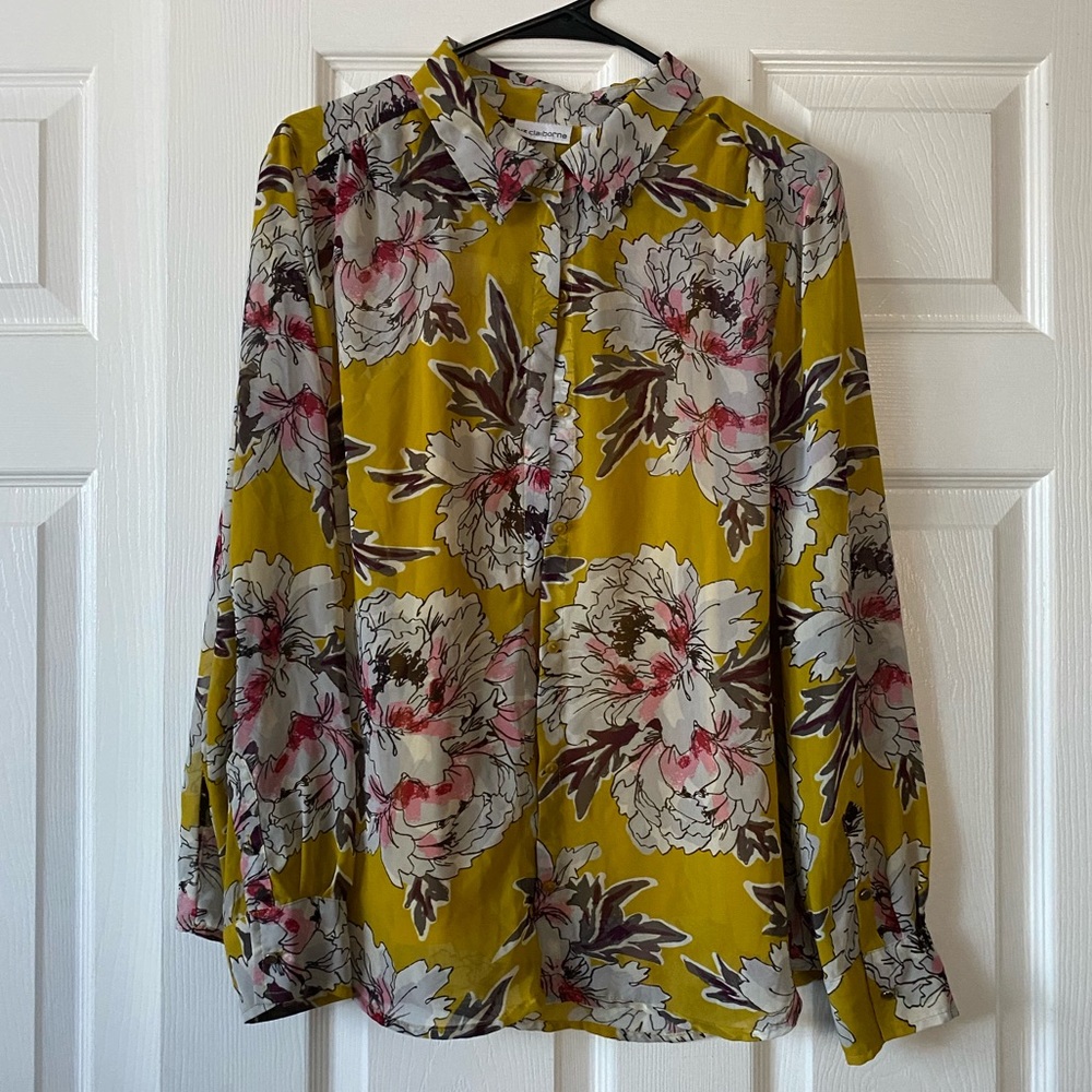 Floral Mustard Button Down